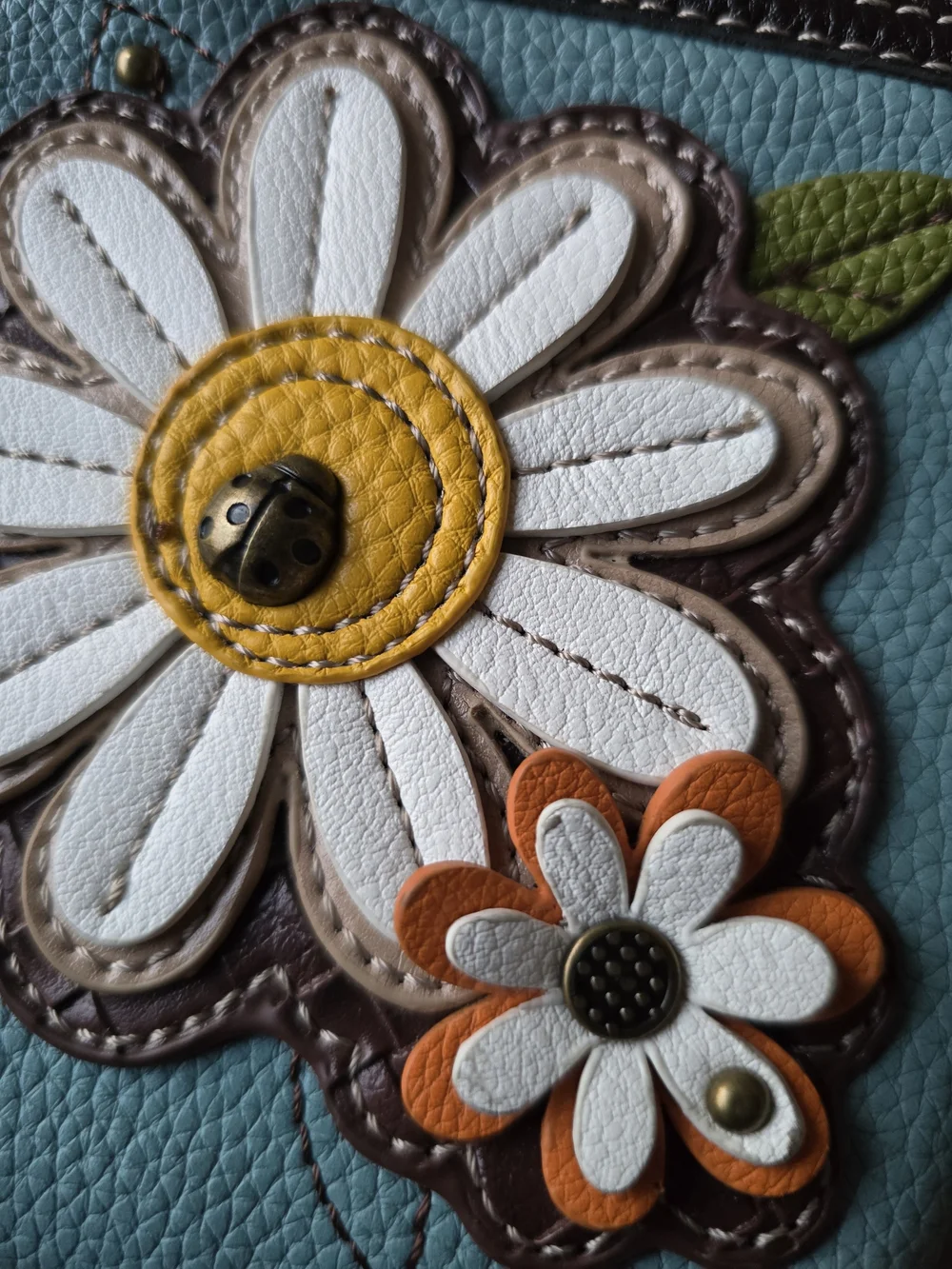 Chala Daisy Ladybug Cell Phone Crossbody Bag Blue Vegan Mini Purse Flower Charm
